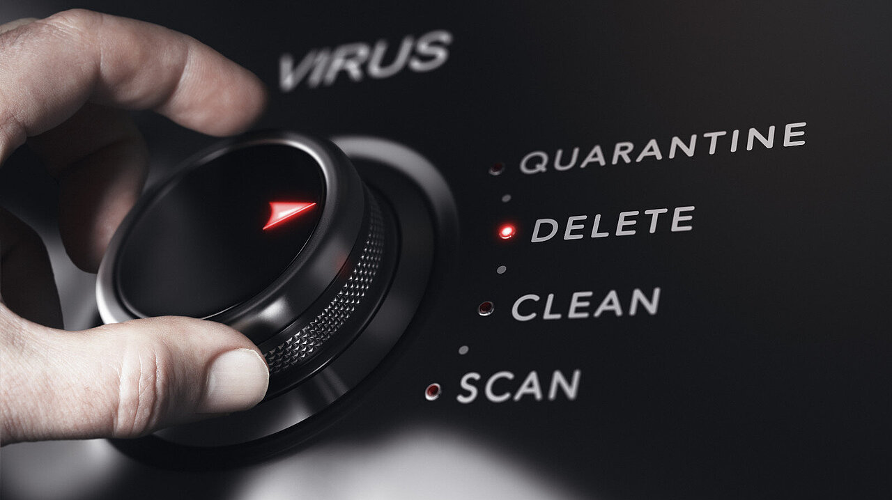 Securepoint Antivirus Pro für Unternehmen. Drehregler wird auf Computervirus löschen gedreht.