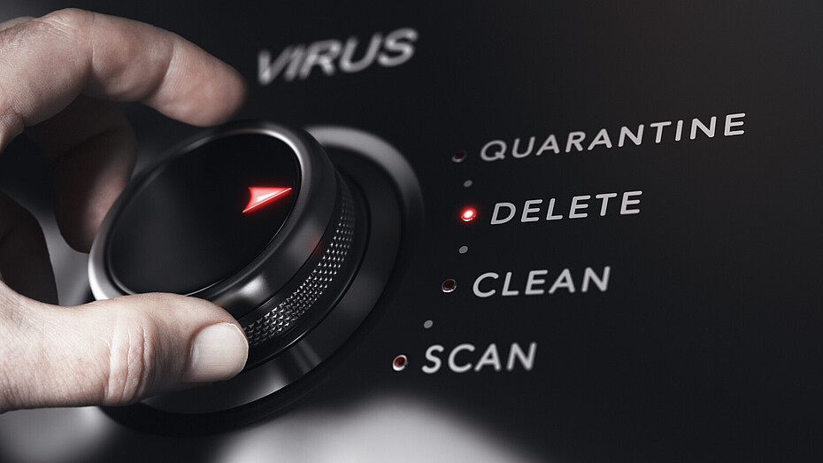 Control dial is turned to Delete computer virus.