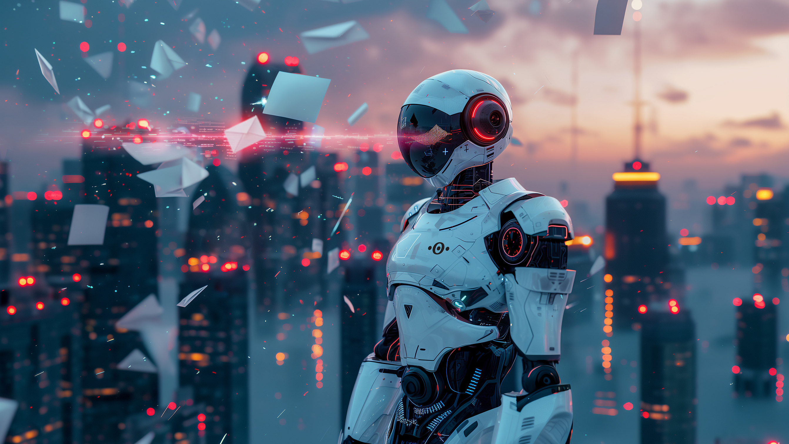 E-Mail Protection für Unternehmen Dekoratives Bild: Roboter steht vor einer Skyline