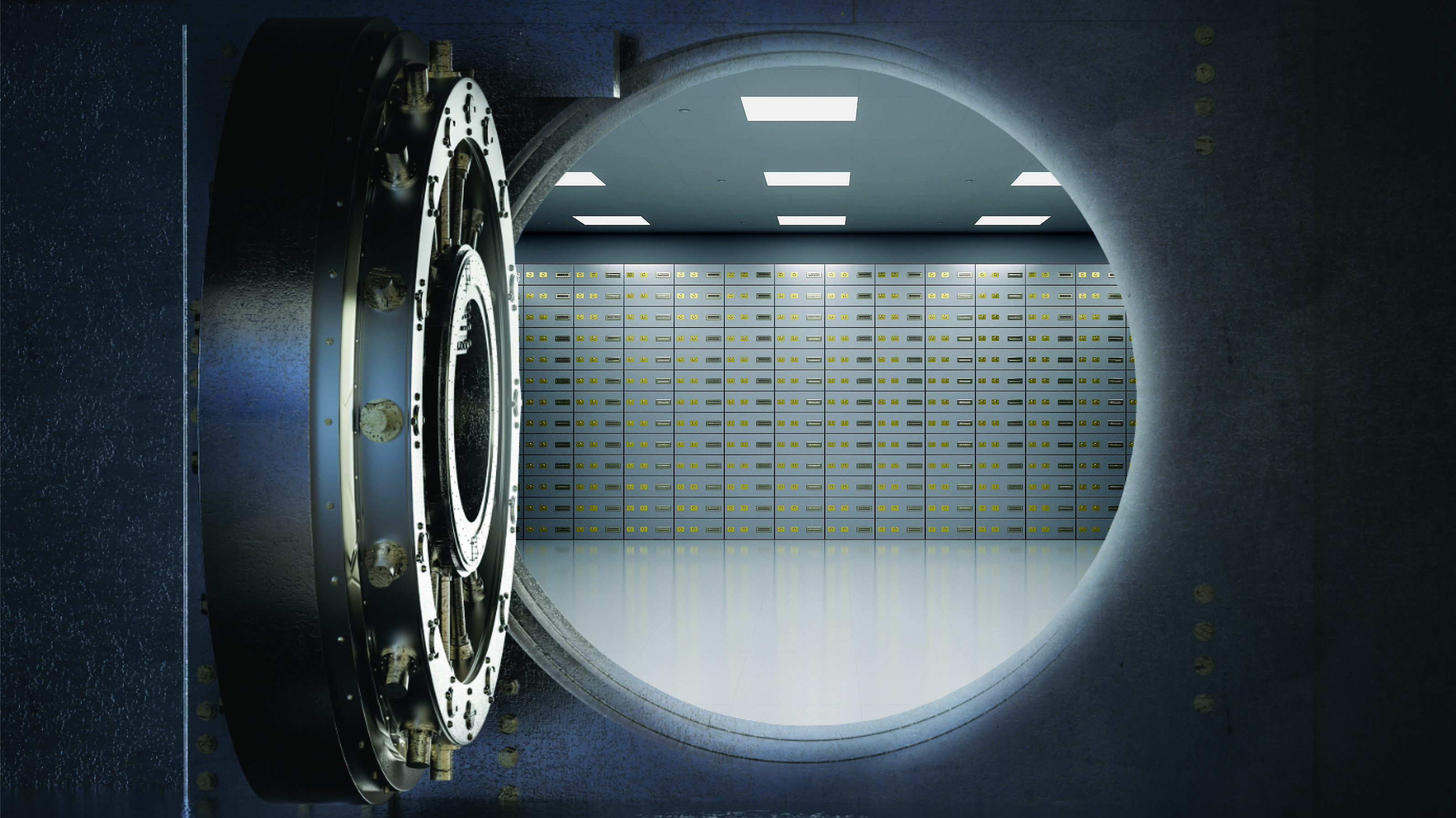 Securepoint Unified Backup für Unternehmen. Großer Tresorraum mit vielen Schließfächern.