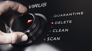 Antivirus Pro für Unternehmen von Securepoint Regler gegen Computervirus wird auf Delete (Löschen) gedreht.