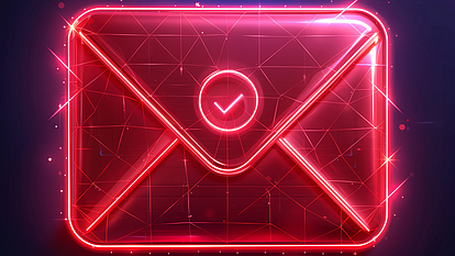 Luminous red envelope with a check mark as a seal