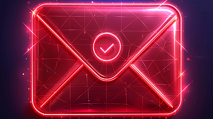 Luminous red envelope with a check mark as a seal