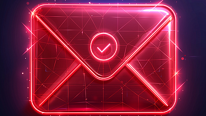 Luminous red envelope with a check mark as a seal