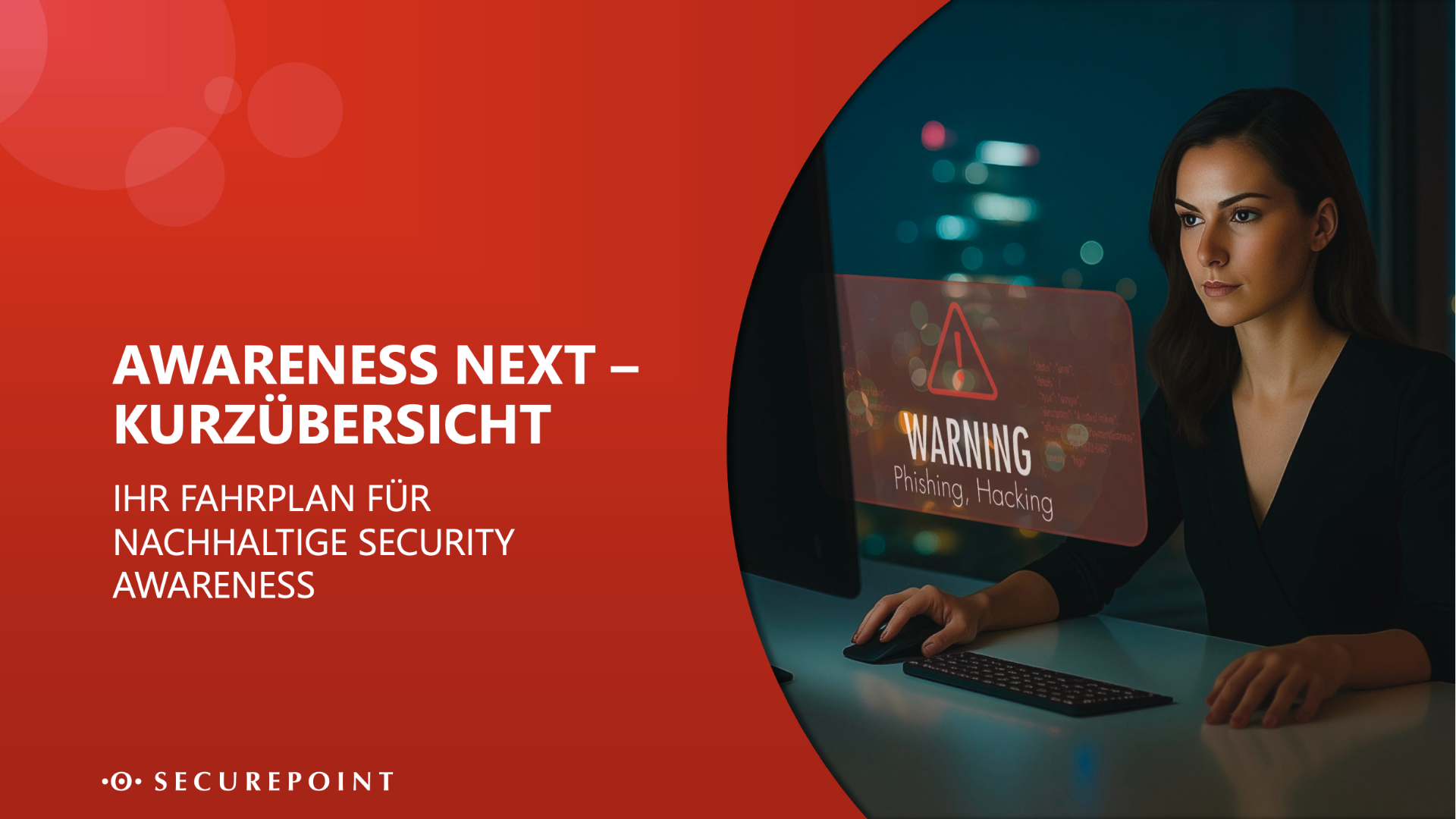 [Translate to English:] Eine junge Frau sitzt aufmerksam und selbstbewusst vor einem Computer.