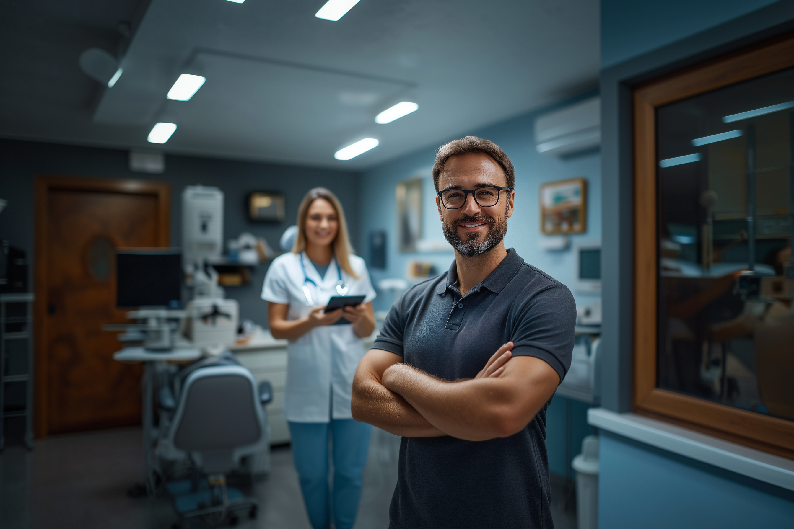 A software developer and a doctor with a tablet
