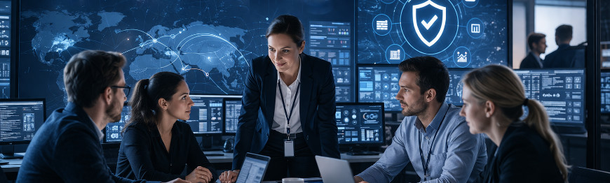 Grafische Darstellung von Personen und digitalen Symbolen